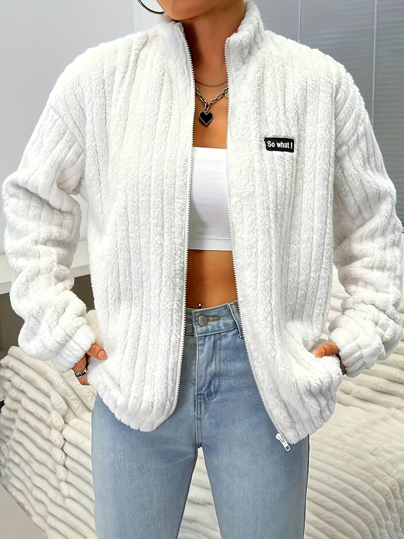 MinaTeddy™| Rits teddy jas met ribbels en lange mouwen