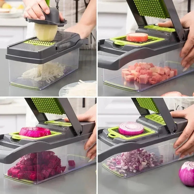 16-in-1 MultiSlice™ | Voedselhakker en Rasp Met Handvat voor Keukenbereiding
