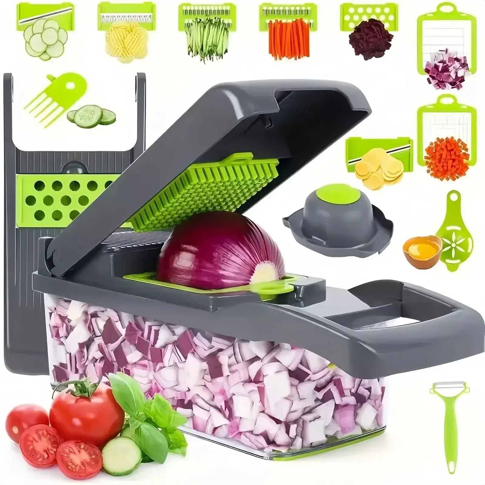 16-in-1 MultiSlice™ | Voedselhakker en Rasp Met Handvat voor Keukenbereiding