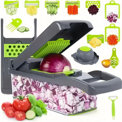 16-in-1 MultiSlice™ | Voedselhakker en Rasp Met Handvat voor Keukenbereiding