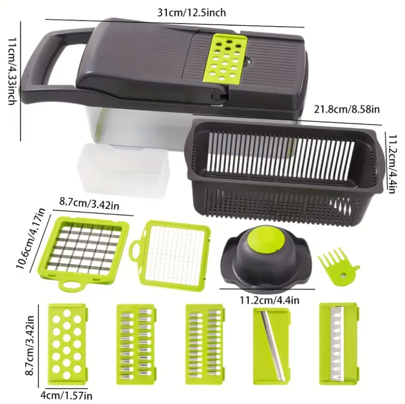 16-in-1 MultiSlice™ | Voedselhakker en Rasp Met Handvat voor Keukenbereiding