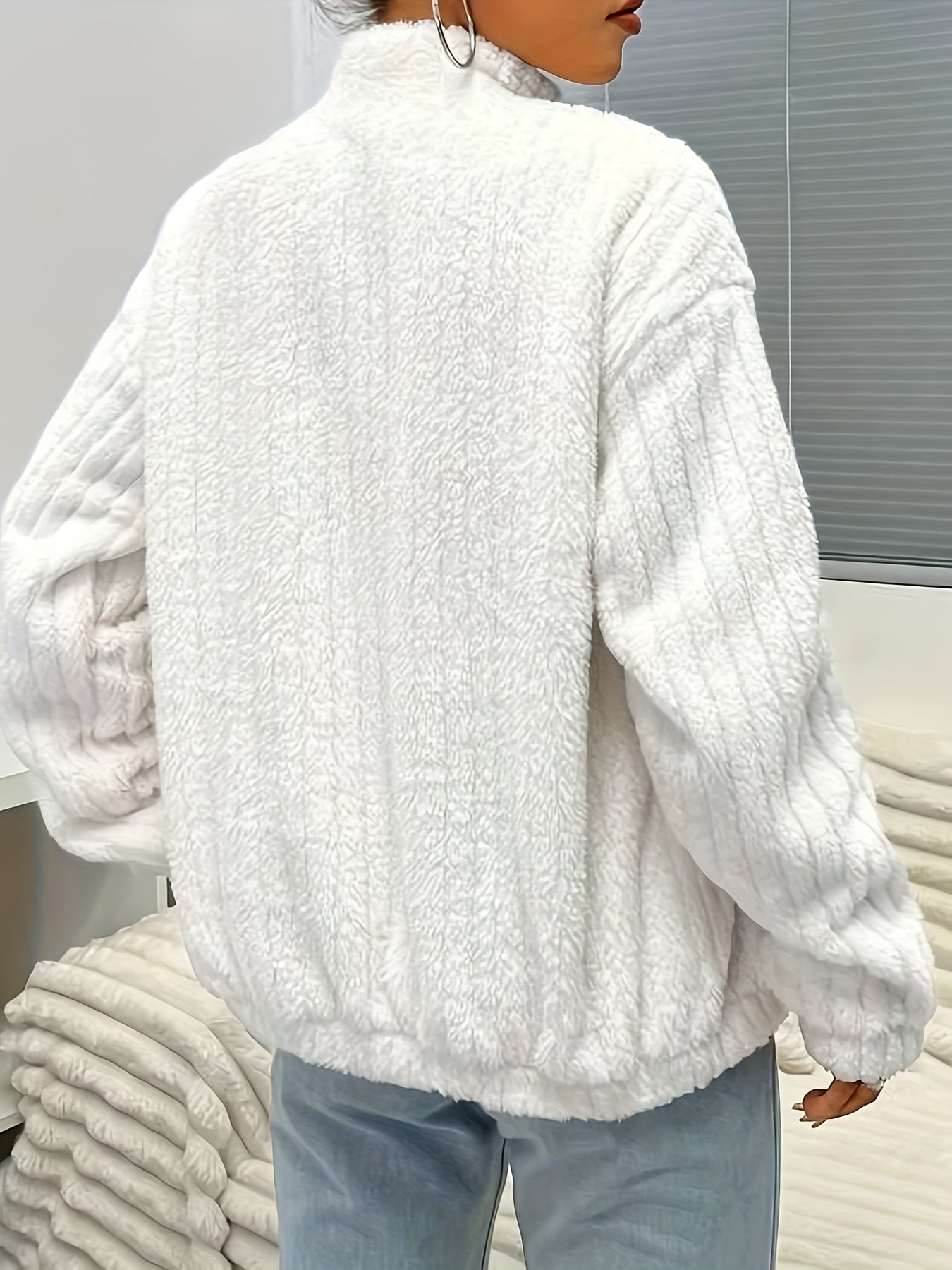 MinaTeddy™| Rits teddy jas met ribbels en lange mouwen